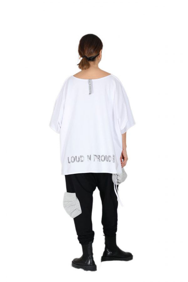 Boat neck, low sleeve laser cut and slit, wide size loose white t-shirt with rope detail - Image 7